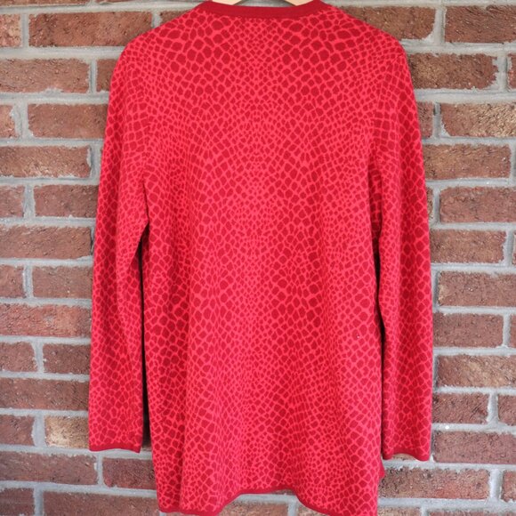 Isaac Mizrahi Live! Womens Long Button Down V Neck Red Reptile Cardigan Size L - Picture 9 of 14